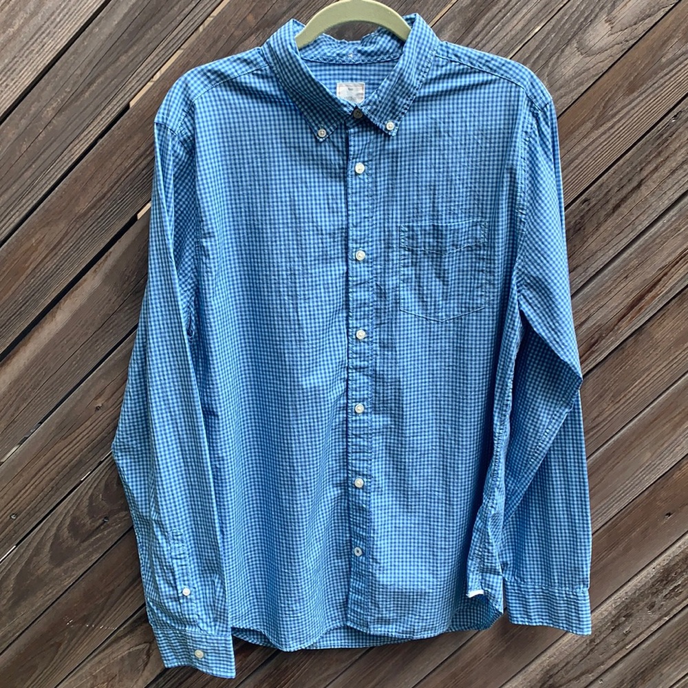 Gap Lived -in Blue Gingham Cotton Shirt L. New!